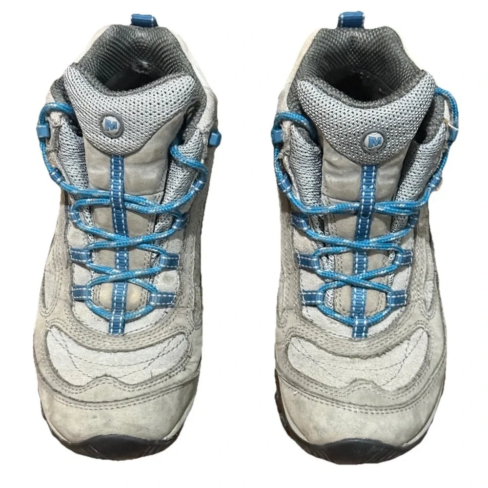Merrell Waterproof Gray‎ Castle Rock/Blue Hiking Boot Women's 6.5 EUC